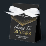 50th Birthday Thank You Black Gold Favour Box<br><div class="desc">Adult birthday thank you favour boxes featuring a stylish black background,  faux gold glitter,  the saying 'cheers to 50 years',  their name,  and the date of the party.</div>