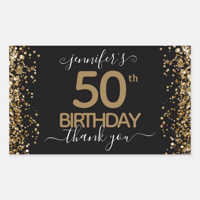50th Birthday Thank You Gold Glitter Rectangular Sticker (Front)