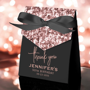 50th Birthday Thank You Rose Gold Glitter Script Favour Box