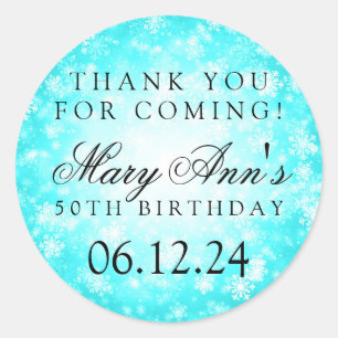 50th Birthday Thank You Turquoise Winter Classic Round Sticker