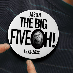 50th Birthday the big five oh name photo mono 10 Cm Round Badge