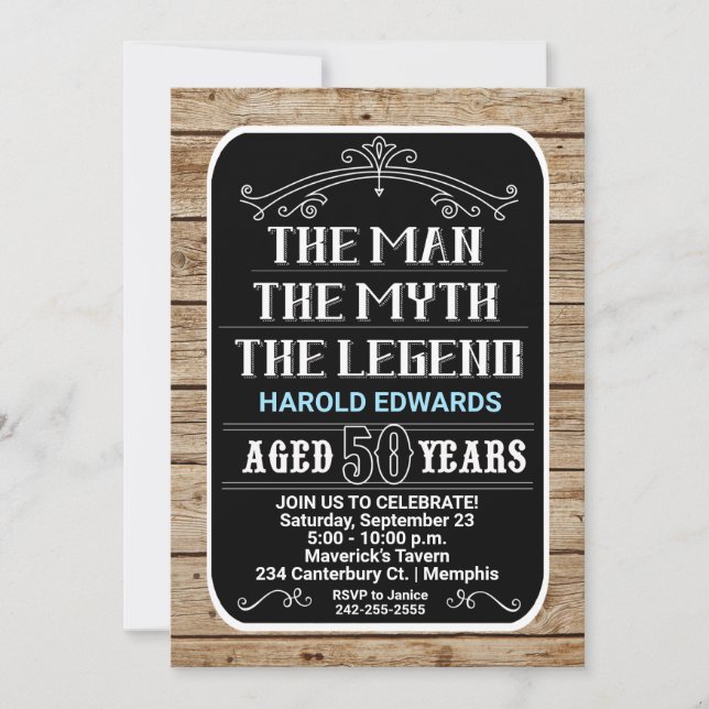 50th Birthday The Man The Myth The Legend Bold Invitation (Front)
