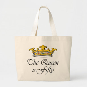 50th birthday The Queen is 50! Large Tote Bag