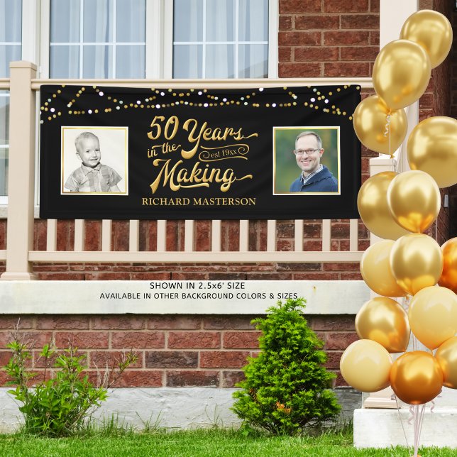 50th Birthday | Then & Now Photos | Black and Gold Banner (Creator Uploaded)