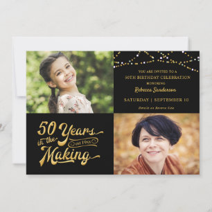 50th Birthday Then & Now Photos String Lights Invitation