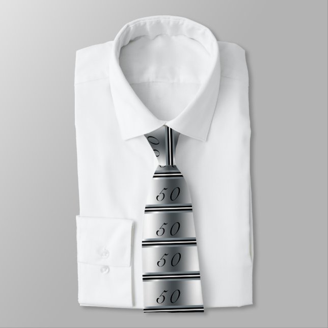 50th Birthday Tie Black, Silver and White (Tied)