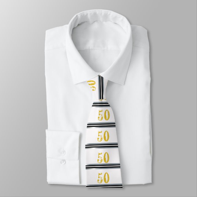 50th Birthday Tie Black, Silver and White (Tied)