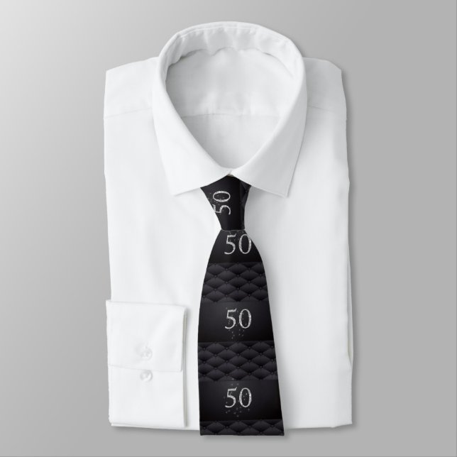 50th Birthday Tie Black Silver Glitter (Tied)