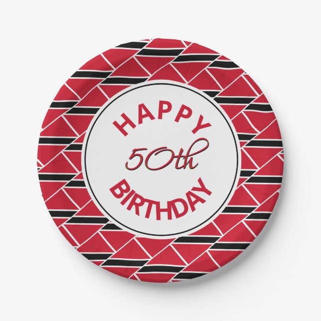 50th Birthday TRINIDAD FLAG Custom Paper Plate (Front)