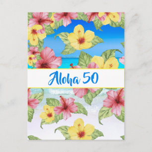 50th Birthday Tropical Flower Aloha 50 Invitation Postcard