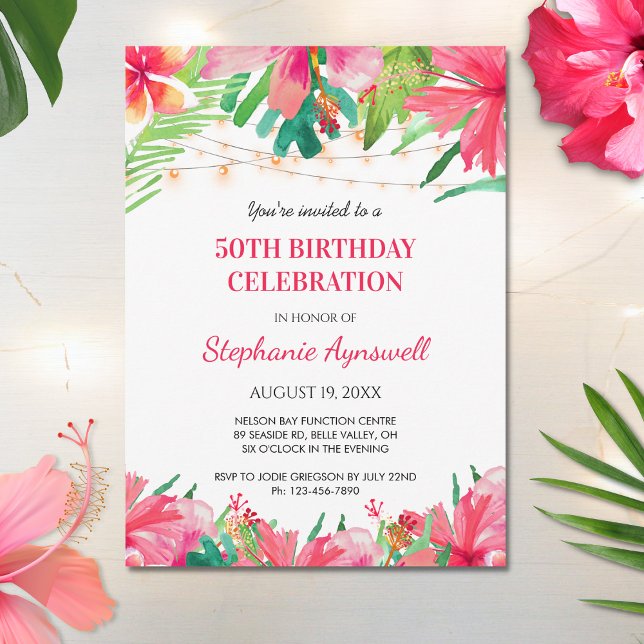 50th Birthday Tropical String Lights Hawaiian Invitation (Creator Uploaded)