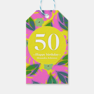 50th birthday tropical yellow colourful   gift tags