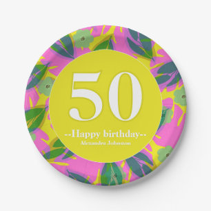 50th birthday tropical yellow colourful  Sticker Paper Plate