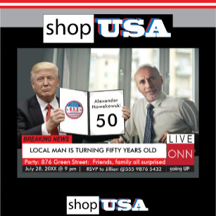 50th Birthday Trump Mens Funny TV News Invitation