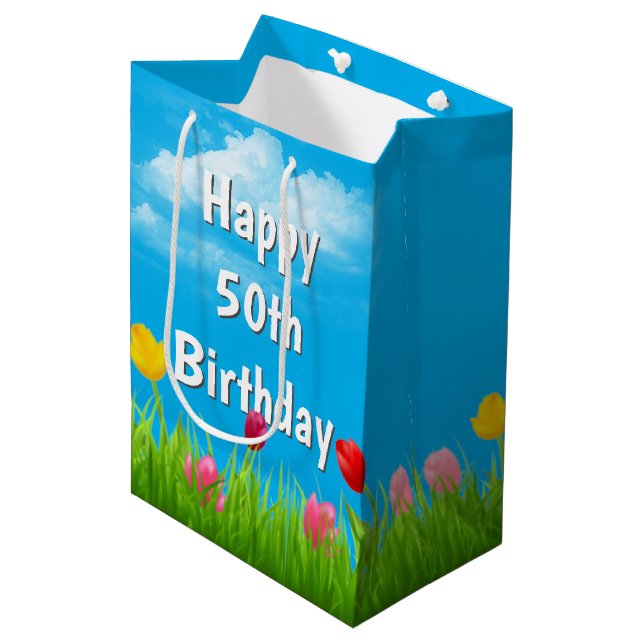 50th Birthday Tulips Medium Gift Bag (Front Angled)
