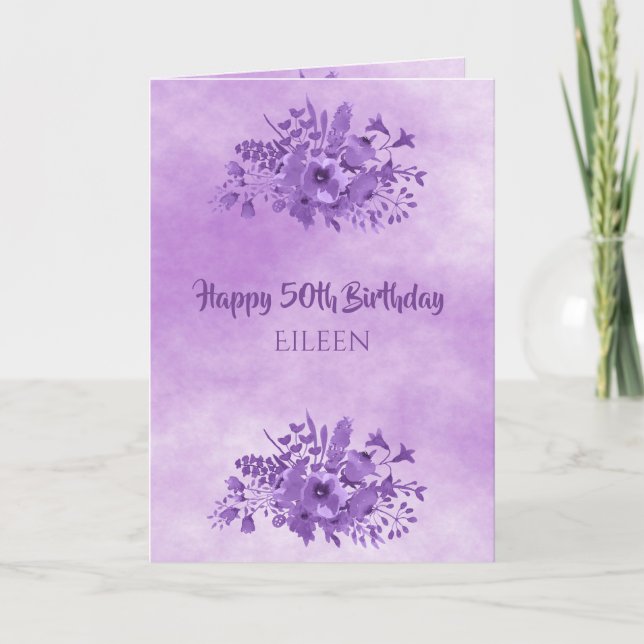 50th birthday ultra violet watercolored flowers card (Front)