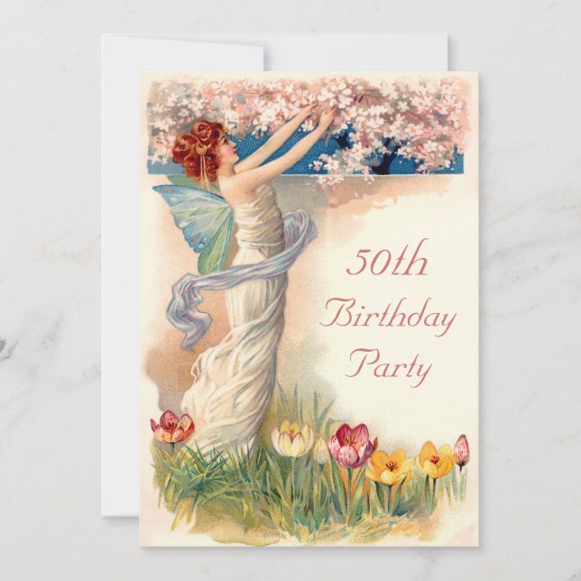 50th Birthday Vintage Fairy Blossom Invitation (Front)