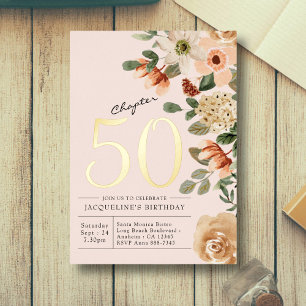 50th Birthday Vintage Floral Peach Chapter 50