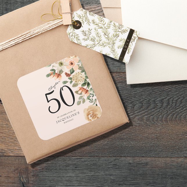 50th Birthday Vintage Floral Square Sticker (50th Birthday Vintage Floral Square Sticker
)