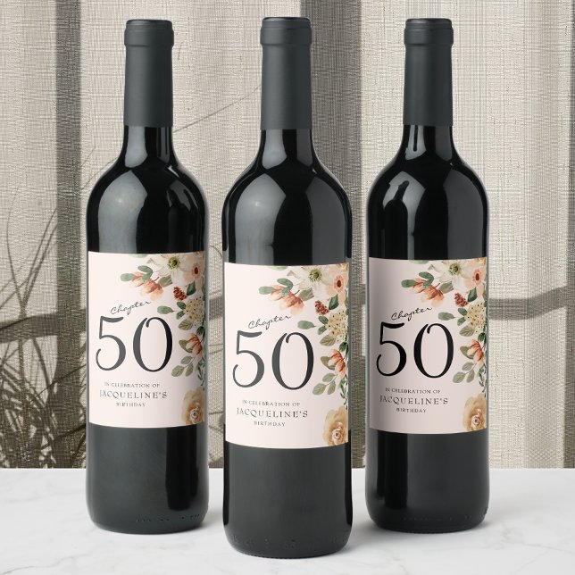 50th Birthday Vintage Floral Wine Label (50th Birthday Vintage Floral Wine Label
Transform any wine bottle into a memorable keepsake)