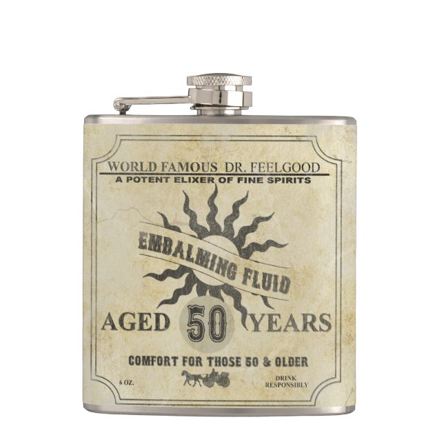 50th Birthday Vintage Humour Flask (Front)
