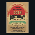 50th Birthday Vintage Typography Grunge Invitation<br><div class="desc">Funky 50th birthday party invitations template. Mens' or womens' colourful unisex vintage retro style personalised birthday party invites. Woman's or man's affordable personalised custom fiftieth / fifty years / 50 year old birthday party celebration invitations with a beautiful, elegant, groovy, retro themed design with a grungy star burst vector illustration...</div>