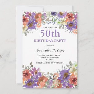 50th Birthday Watercolor Floral Invitation
