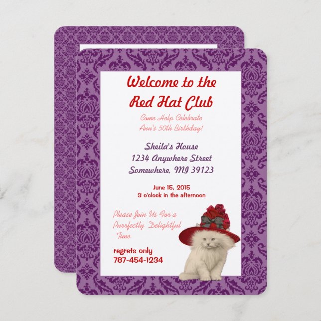 50th Birthday Welcome to the Red Hat Club Party Invitation (Front/Back)