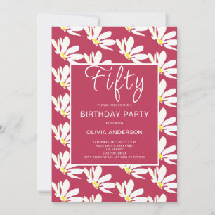 50th Birthday White Floral Daisy Invitation