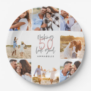 50th birthday white girly glitter photo collage  paper plate