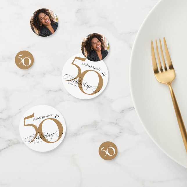 50th Birthday White Gold Elegant Calligraphy Chic Confetti (Group)