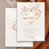 50th Birthday White Pumpkin Fall Leaves Elegant
