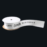 50th Birthday White Ribbon Satin Ribbon<br><div class="desc">Custom design for coloured ribbons to celebrate a birthday anniversary. Freely customise the text and years.</div>