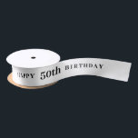 50th Birthday White Ribbon Satin Ribbon<br><div class="desc">Custom design for coloured ribbons to celebrate a birthday anniversary. Freely customise the text and years.</div>