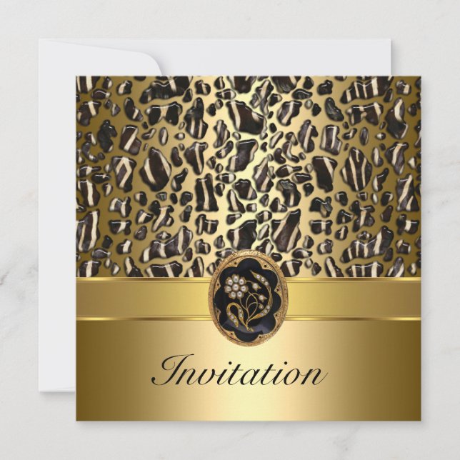 50th Birthday Wild Black Cream Gold  jewel 3 Invitation (Front)