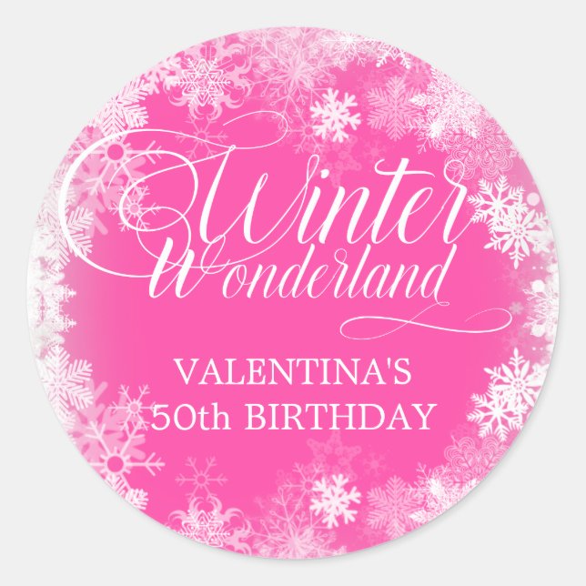50th Birthday Winter Wonderland Snowflake Favour Classic Round Sticker (Front)