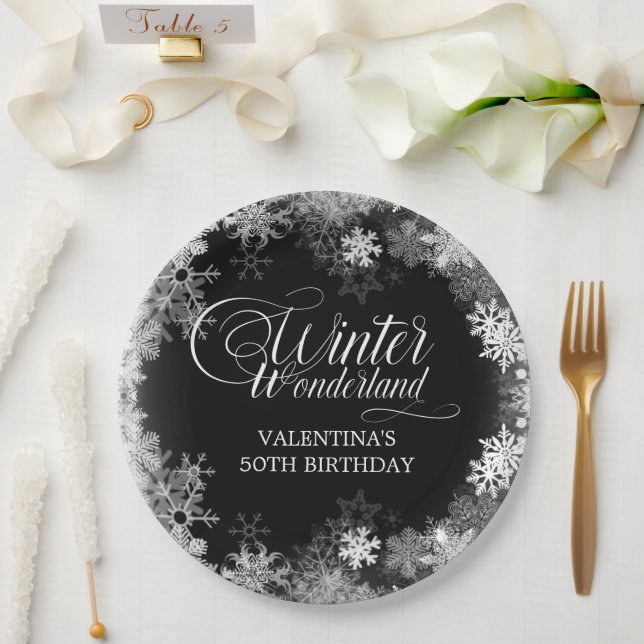 50th Birthday Winter Wonderland Snowflake Favour Paper Plate (Wedding)