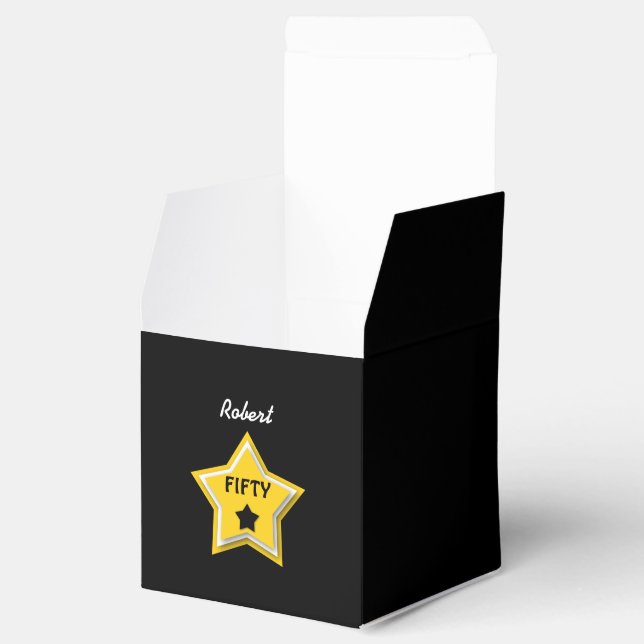 50th Birthday with Layered Stars GOLD BLACK L02Z Favour Box (Opened)