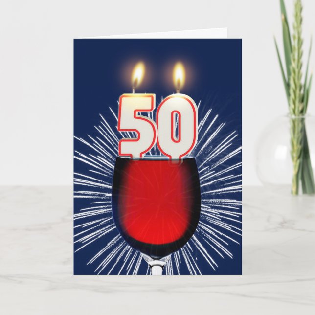 50th Birthday with wine and candles Card (Front)
