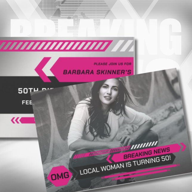 50th Birthday Woman's Breaking TV News Party Invitation (Creator Uploaded)