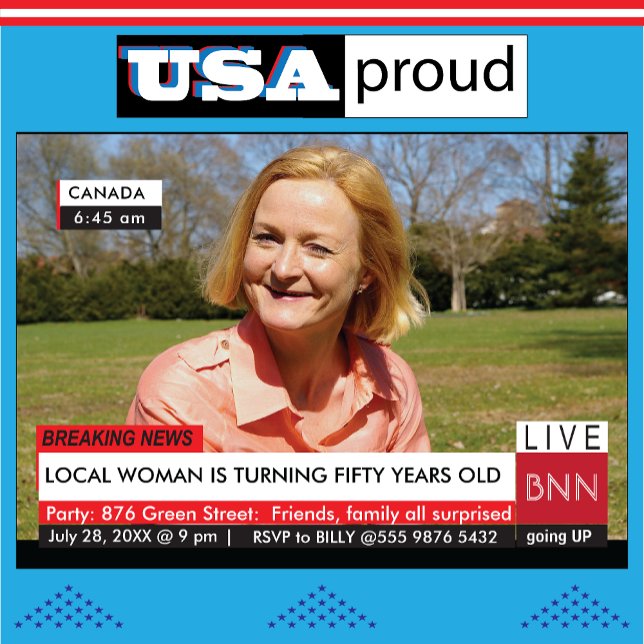 50th Birthday Womens Humor Breaking News TV Invitation (Creator Uploaded)