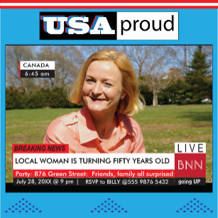 50th Birthday Womens Humour Breaking News TV Invitation