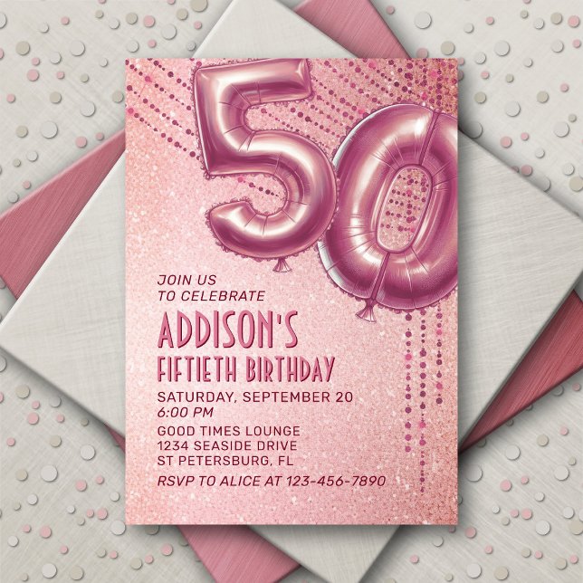 50th Birthday Womens Rose Gold Invitation (Creator Uploaded)