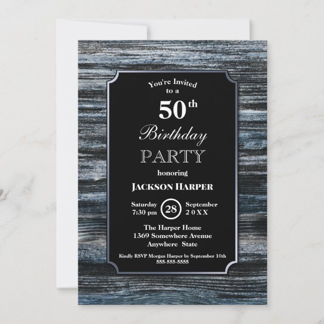50th Birthday Wood Party Invitation (Front)