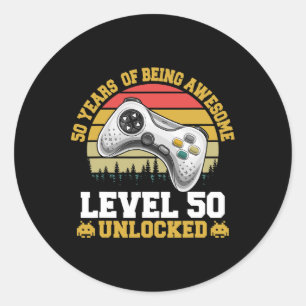 50th Birthday Years Awesome Video Gamer Unlocked F Classic Round Sticker