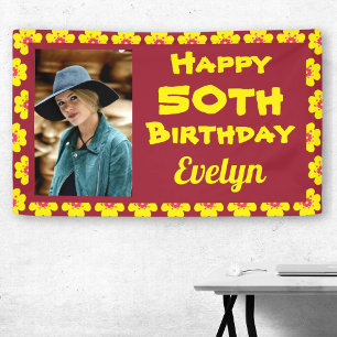 50th Birthday Yellow Flower Photo Party Banner