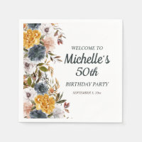 50th Birthday Yellow Navy Blue Floral Welcome