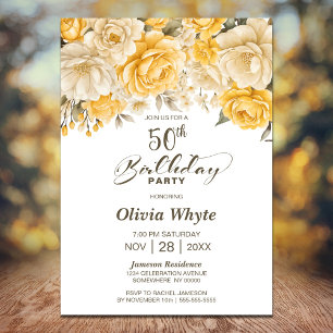 50th Birthday Yellow Rose Floral Party Invitation