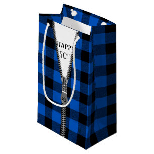50th Birthday Zipper On Buffalo Plaid  Small Gift Bag