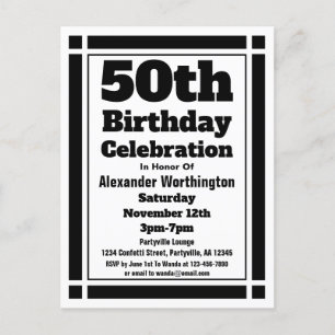 50th Black Geometric Birthday Invitation Postcard